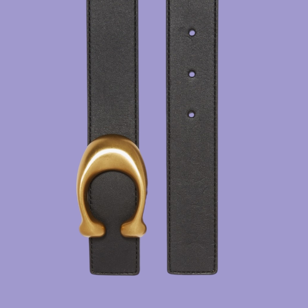 Coach Black Leather Belt with Gold Horseshoe Buckle Accent